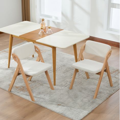 Set di sedie pieghevoli imbottite, schienale imbottito, legno massello, beige (1/5)