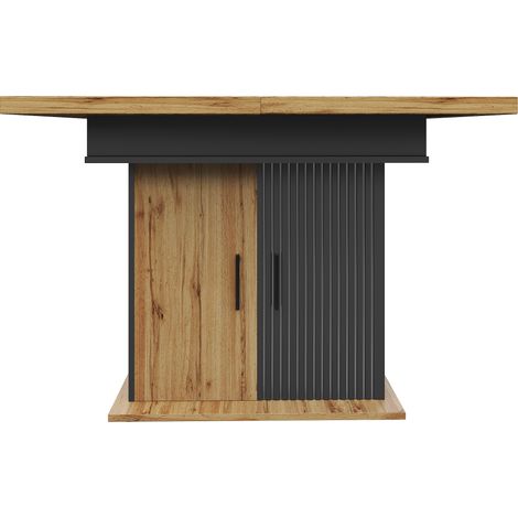 Mesa de comedor extensible 110-140 x 80 cm MDF negra y natural para 4-6 personas (1/5)