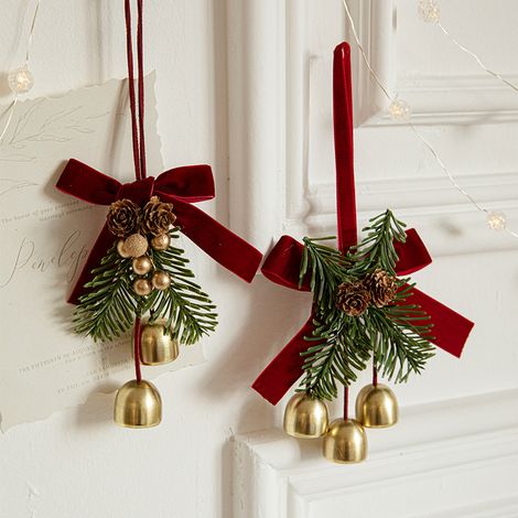 Weihnachtstürdekoration - Autodekoration - Rote Samt-Weihnachtsbaumglocken - Kleine, dekorative Dekorationen, Tannenzapfenförmige Weihnachtsdekorationen - Einfach aufzuhängen und zu entfernen, ideal z