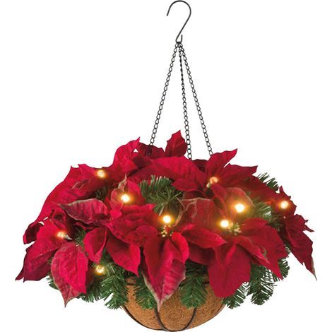 Panier de Noël artificiel pré-éclairé avec guirlande lumineuse LED - Fleurs suspendues dans un panier Pour pelouse de jardin 452015cm (1/5)