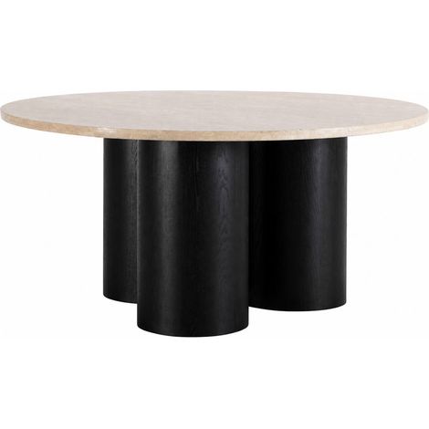 Table à manger ronde travertin et chêne noir - noir et crème (1/5)