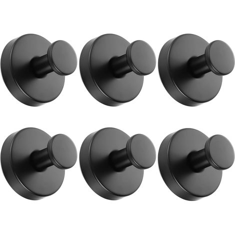 Lot de 6 crochets à ventouse noir inoxydable,sans perçage,porte-serviettes adhésif pour salle de bain et cuisine (1/5)