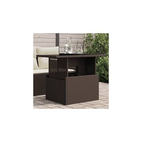 Table de jardin dessus en verre marron 100x55x73 poly rotin (1/5)