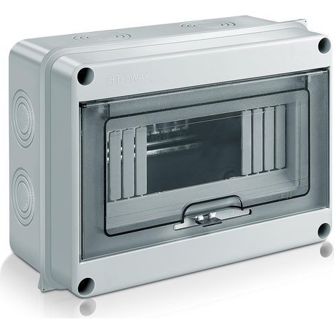 Coffret Electrique Etanche Exterieur, IP65 Boîtier de Distribution en Saillie 8 Modules avec Terminaux, ABS de Surface en Plastique pour une Utilisation à l'extérieur (8 MODULE) (1/5)