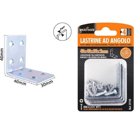 Kaela - Set 4pz Lastrine Lastrina Ad Angolo Angolare 40x40x30x2 Mm Con Viti Mobili 57120 - (1/2)