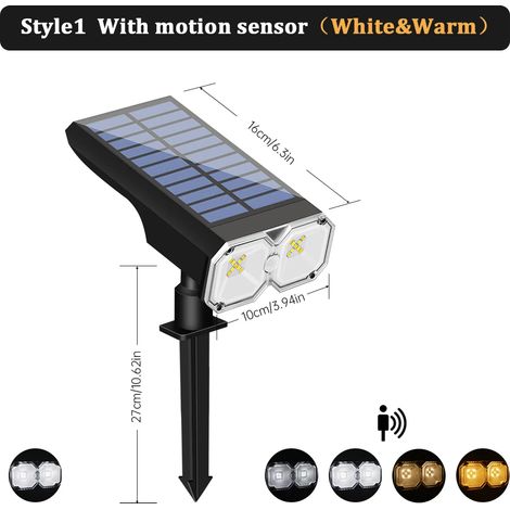 (Style 1) Projecteur solaire paysager amélioré, étanche IP67, à allumage automatique crépusculaire, RGB blanc chaud, compatible avec les appliques murales et les allées. (1/5)