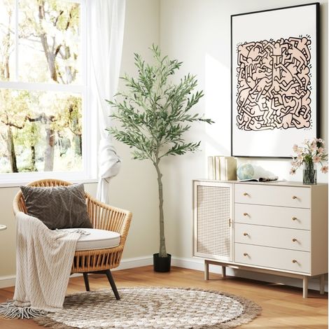 Ulivo artificiale 180 cm in plastica, pianta decorativa in vaso, verde, OKWISH (1/5)