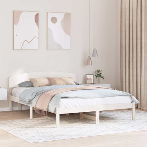 Bettrahmen mit Kopfteil Weiß 160 x 200 cm Massives Kiefernholz