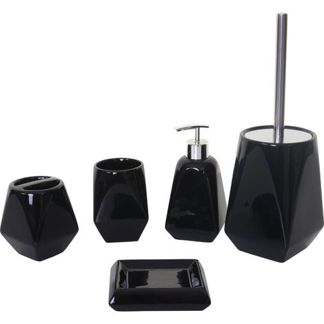 5-teiliges Badset HHG-680, WC-Garnitur Badezimmerset Badaccessoires, Keramik schwarz (1/5)