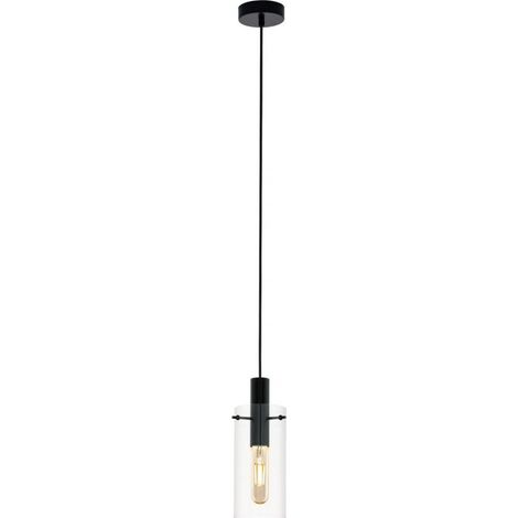 Lámpara colgante Eglo Montefino 60W Forma Cilíndrica Ø 11 cm. Salón y comedor. Estilo moderno, sofisticado y diseño. Acero y Vidrio. Color negro