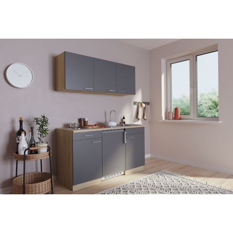 Küche Miniküche Singleküche Küchenzeile Pantry Eiche Grau Luis 150 cm Respekta