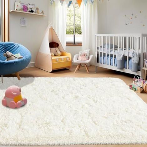 Tapis à poils longs pour salon, 120 x 160 cm, crème, moelleux et doux, tapis pour chambre, tapis shaggy moderne, tapis de chevet, tapis antidérapant à poils longs pour chambre d'enfant (1/4)