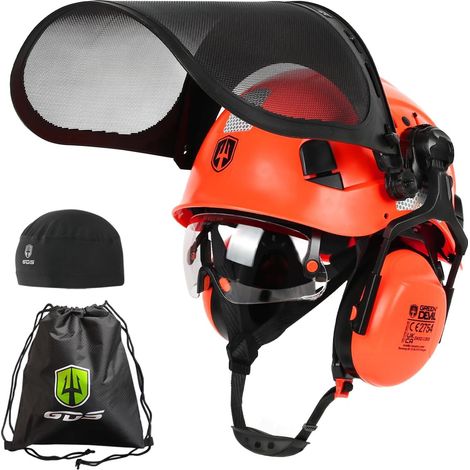 Chainsaw Safety Helmet, 5 in 1 System with Mesh Face Protection, Integrated Visor and Ear Muffs, Ventilated for Woodworking (1/5)