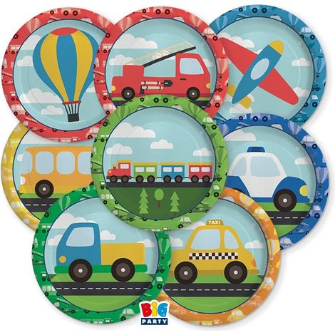 Big Party Piatti Mix Vehicles D 18 Cm 8 Pz