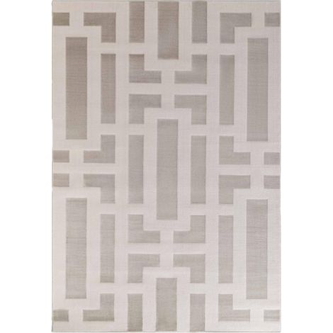 Tapis salon 200 x 280 cm motif géométrique, beige, écru, structure tissée résistante et design graphique, pliable pour rangement, finition soignée
