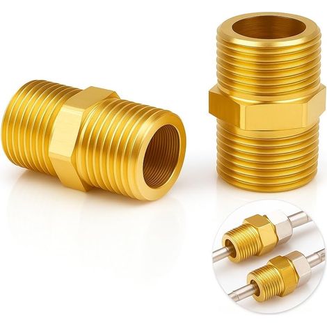 2 x G1 Double Nipple (ø20 mm) Brass Male, Brass Nipple Outdoor Thread, Brass Fitting, Double for Copper Tubes, 1 Inch External Thread for Drinking Water (1/5)