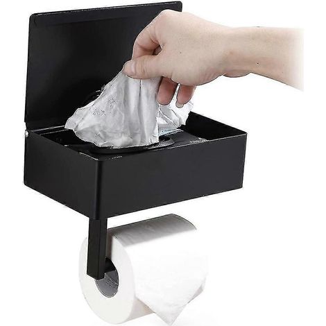 Porte-papier toilette avec étagère, distributeur de lingettes jetables et rangement pour salle de bain, gardez vos lingettes à portée de main. (1/4)