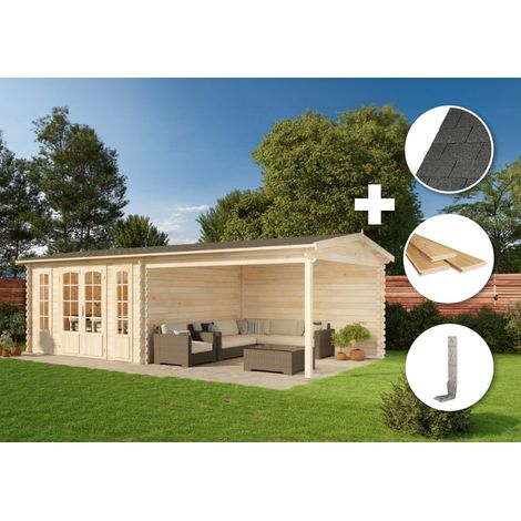 ECO Set - Abri de jardin Fribourg Naturel , 44 mm Épaisseur paroi 756 x 400 cm (1/4)