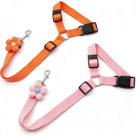 Lot de 2 ceintures de sécurité pour chien – Sangle de fixation réglable pour appuie-tête – Système de sécurité auto 2-en-1 robuste pour chiens (rose + orange) (1/5)