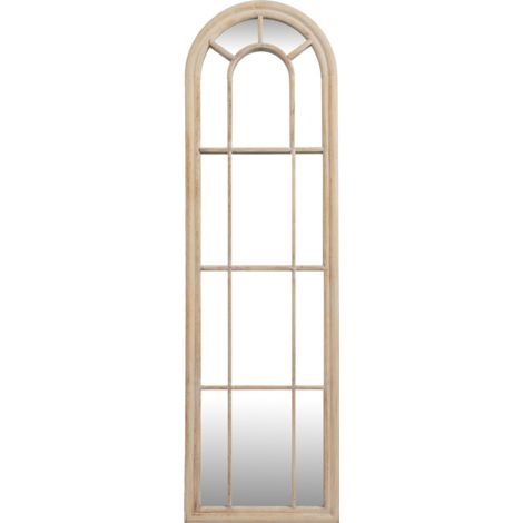 Washed Wood Tall Arched Window Mirror - Glass - L3 x W50 x H170 cm - Brown