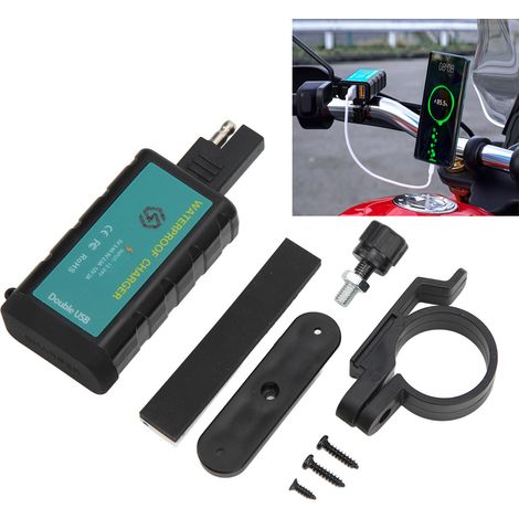 Chargeur de téléphone portable 12-24 V pour moto avec prise SAE et port USB, double connecteur QC3.0, design carré (ZH-1422C1) (1/5)