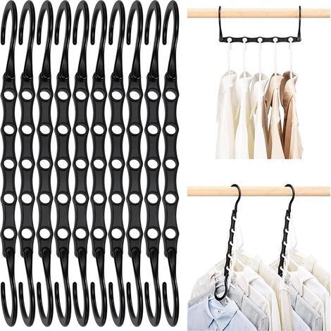 Lot de 10 Cintres Magiques Organisateur de Cintre Garde-Robe Rangement pour Vêtements Gain de Place dans Les Placard Noir 38CM (1/5)