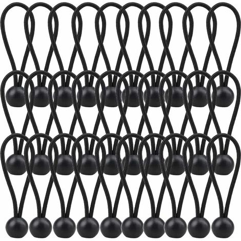 30 Stück elastische Bungee-Seile, 140 mm Planenspanner, elastische Kordel für Planen, Pavillons, Camping, Zelte, Vorhänge, Verlängerungsgurt – Schwarz (1/5)