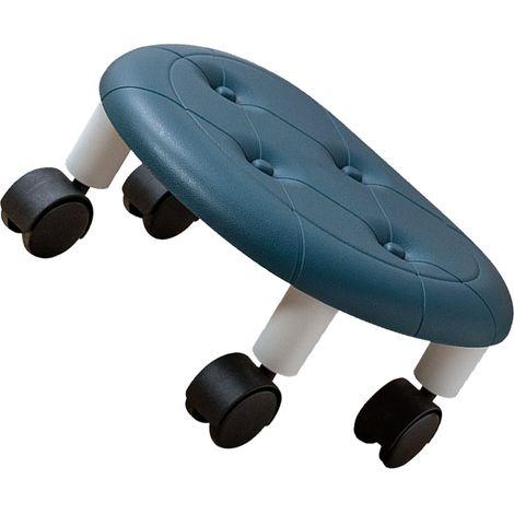Tabourets roulants ronds bas en simili cuir roue universelle petit tabouret pivotant à rouleau capacité de poids élevée pour la maison bleu (1/5)