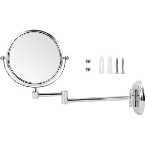 Miroir de maquillage mural en cuivre pour salle de bain, double face pliable, miroir de vanity rond argenté brillant, base 6 pouces