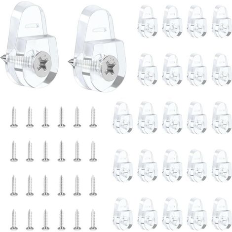 Set mit 25 Spiegelbefestigungsclips, runden Haken für Wandspiegel, Glasbefestigungsclip-Set, transparenten Kunststoffbefestigungsclips mit Schrauben zur Wand- und Türbefestigung von Spiegeln (1/4)