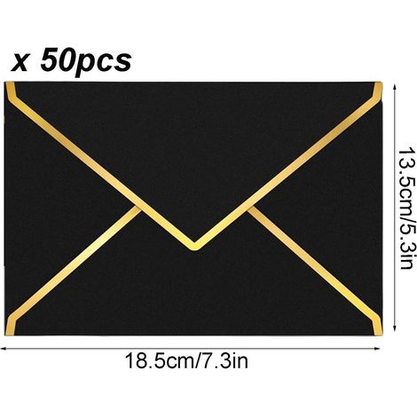 50 pièces Enveloppesd'invitation,13,5 x 18,5 cm,Enveloppesdeluxe en papier,MiniEnveloppe,Enveloppesdeluxe en papier blanches, convient pour les mariages, anniversaires, remises de diplômes (Noir) (1/4)