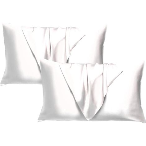 Lot de 2 Taies d'oreiller en Soie Imité 40 x 60 cm Blanc (1/5)