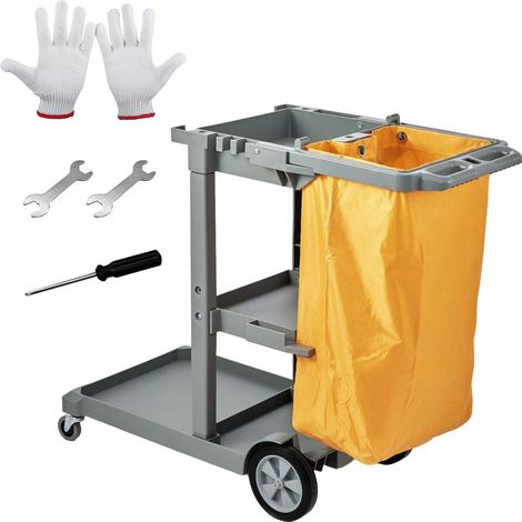 Chariot de ménage 3 niveaux avec sac PVC 94,6 L, chariot de nettoyage pour entretien, charge 90,7 kg (1/5)