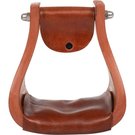 Marrone Chestnut - Geformte hölzerne Western-Steigbügel mit lederbezogenem Trittbrett (1/5)