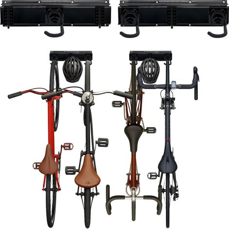 Relaxdays Portabici da Muro, Portabiciclette da Parete con Ganci Regolabili per 4 Bici e Caschi, Garage e Cantina, Nero