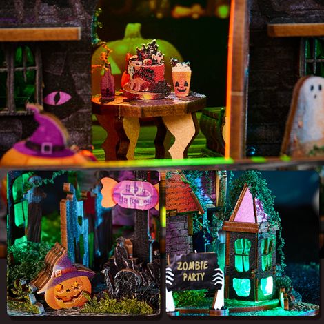 Décorations d'Halloween pour maison hantée : décorations d'Halloween avec lumières changeantes, citrouilles artisanales, arbre à fantômes, décorations de table pour une fête d'Halloween. (1/3)