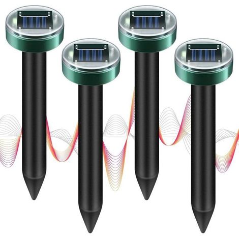 Lot de 4 répulsifs solaires anti-taupes, piquets soniques pour pelouse, jardin, ferme, extérieur,répulsif ultrasonique pour serpe (1/4)