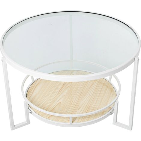 Table basse design métal blanc et bois élégant - Métal blanc avec plateau en bois clair (1/5)
