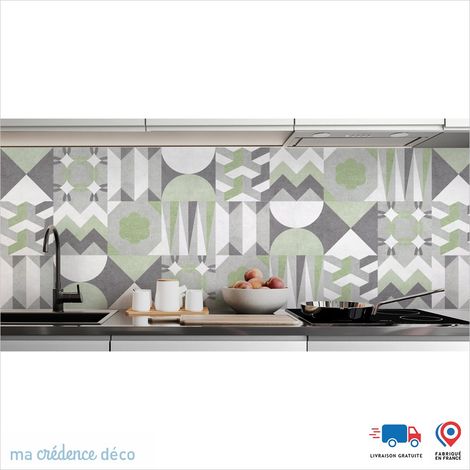 Crédence : Carreaux ciments scandinave 3 - Couleur Vert blanc - Alu composite - 60 - 120 (1/3)