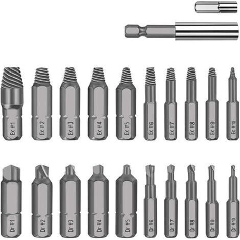 Kit d'extraction de vis endommagées, 22 pièces, kit de démontage pour boulon cassé, kit d'extraction HSS tout usage avec porte-embout d'extension magnétique et adaptateur de douille, argent