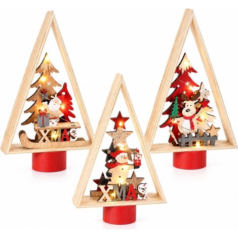 Alberi da tavolo in legno con luci LED 3 pezzi 26 cm (1/5)