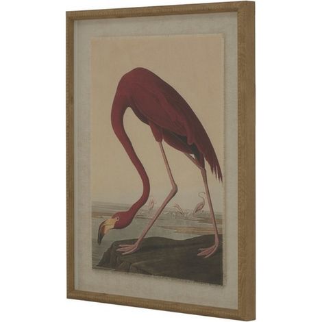 Flora & Fauna Collection Flamingo on Linen in Beaded Frame - Glass - L2 x W40 x H50 cm - Brown