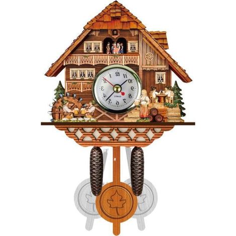 Horloge coucou en bois - Grande horloge murale vintage - Horloge à pendule moderne en forme de nichoir - Décoration murale pour salon, chambre ou bureau