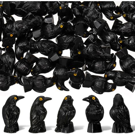 Lot de 50 figurines miniatures de corbeaux en résine, corbeaux noirs, décoration estivale, petits animaux en résine pour Halloween (1/5)
