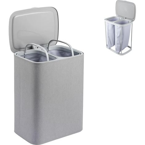 Youyijia 90L Wäschekorb mit 2 herausnehmbaren Taschen Großer Doppelter Wäschekorb mit Deckel, faltbare Wäschesortierer für Kleidung, Waschkorb für Badezimmer, Schlafzimmer & Haushalt (1/5)