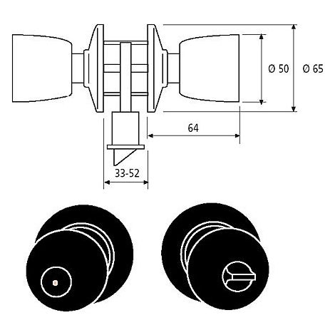 Pomo Puerta 60/70Mm 3503U0Cm Cromo/Mate Baño Tesa