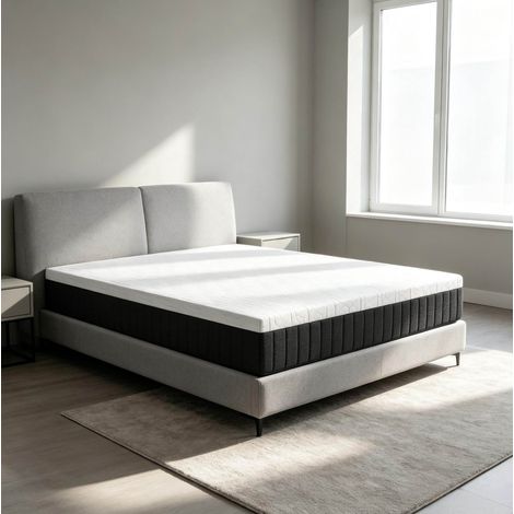 Colchón 140x190 cm, 25 cm, muelles ensacados 7 zonas, viscoelástica, blanco/gris HAVRYA (1/5)