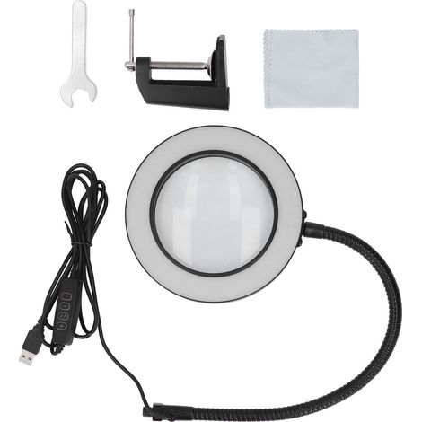 LED-Lupenlampe mit verstellbarem, flexiblem Arm, 5-facher Vergrößerung, Glaslinse, Schreibtischlampe zum Schweißen und Lesen (1/5)