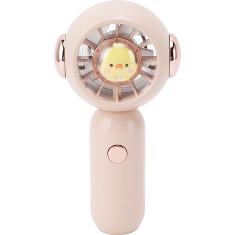 Ventilateur portable à main rechargeable par USB, motif animal, silencieux et réglable, rose, idéal pour les voyages et les activités de plein air.