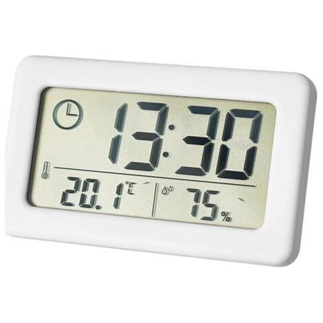 Electronic Hygrometer Thermometer, Small Clock with Temperature Humidity ℃/℉ Switch 12/24 Hours Slim Battery for Bedroom Home (1/5)